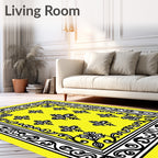 Vivid Yellow Black Floral Frame Rug