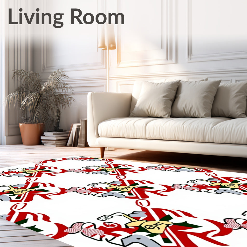 Whimsical Red Yellow Ribbon Swirl Rug
