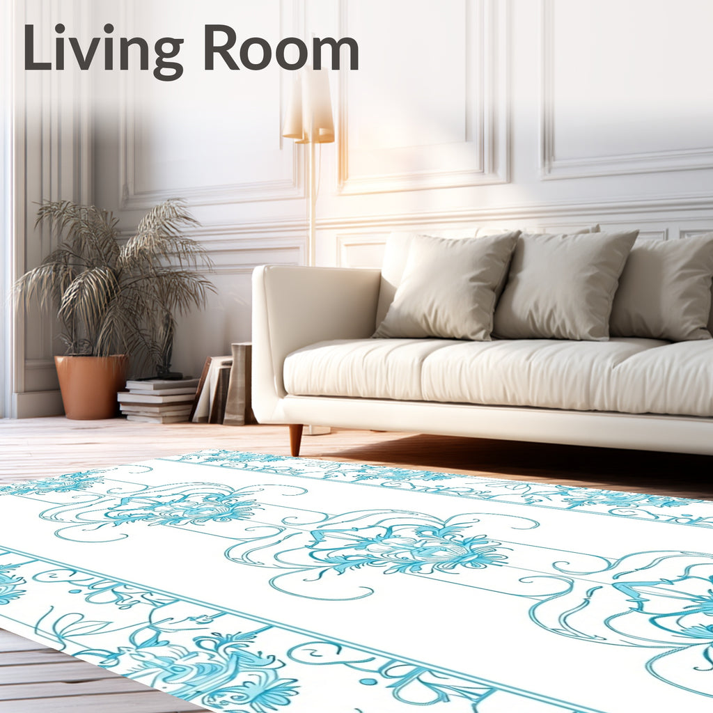 Aqua Nouveau Floral Pillar Rug