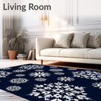 White Snowflake Collection on Navy Rug