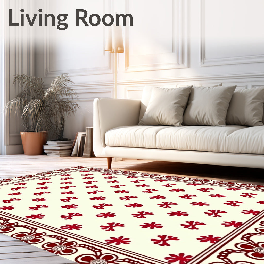 Crimson Floral Bordered All-Over Rug
