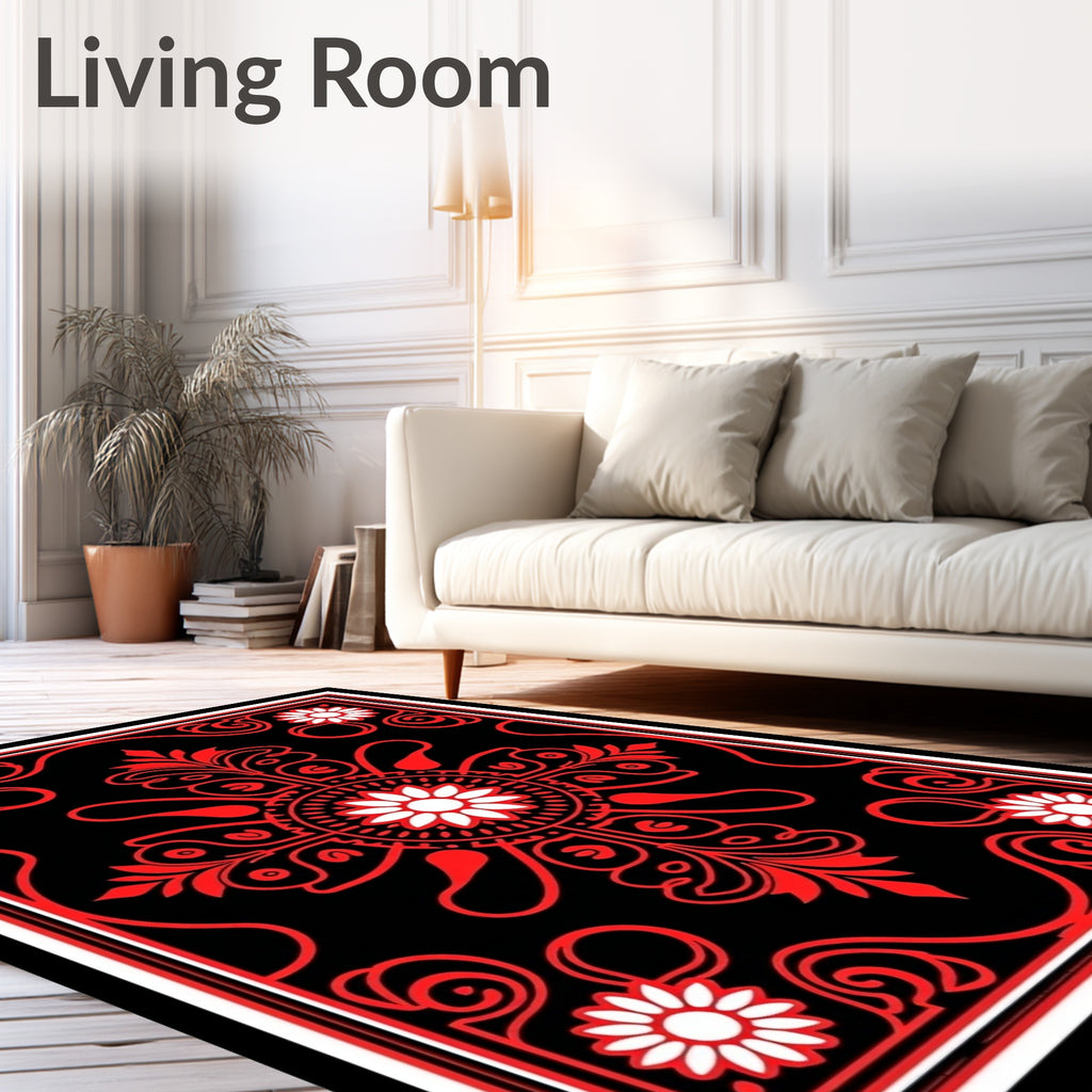 Bold Red Floral Medallion Graphic Rug