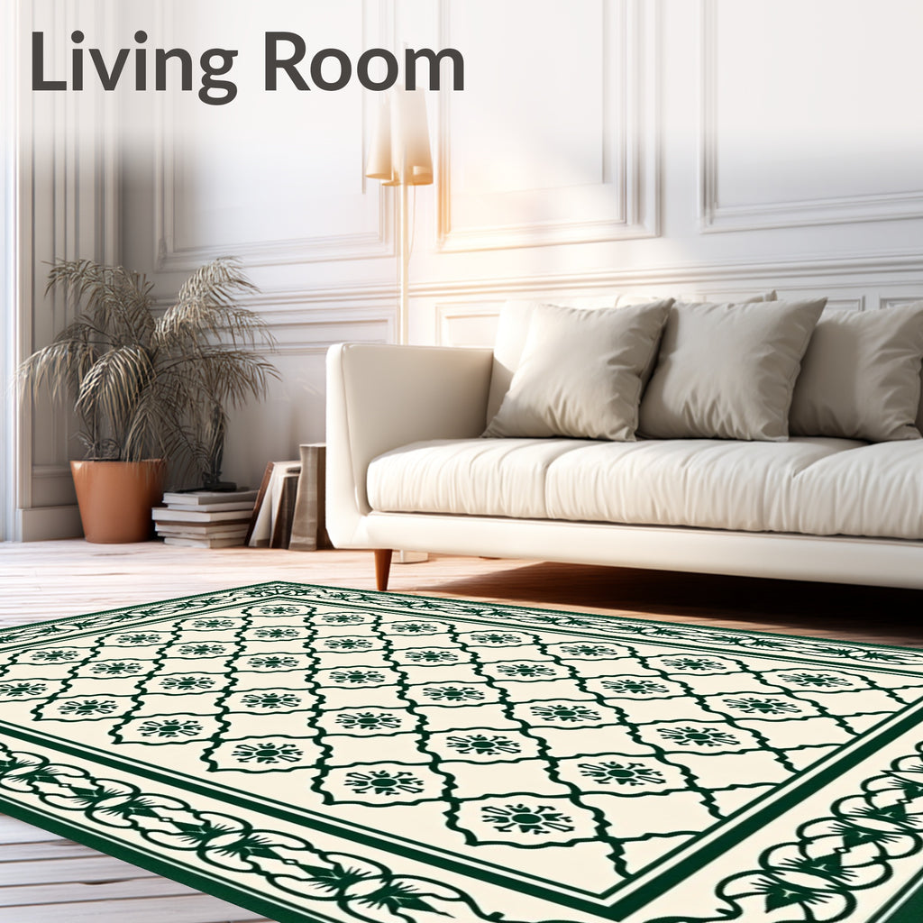 Emerald Green Floral Medallion Lattice Rug