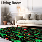 Scattered Green Christmas Trees Red Ornaments Rug