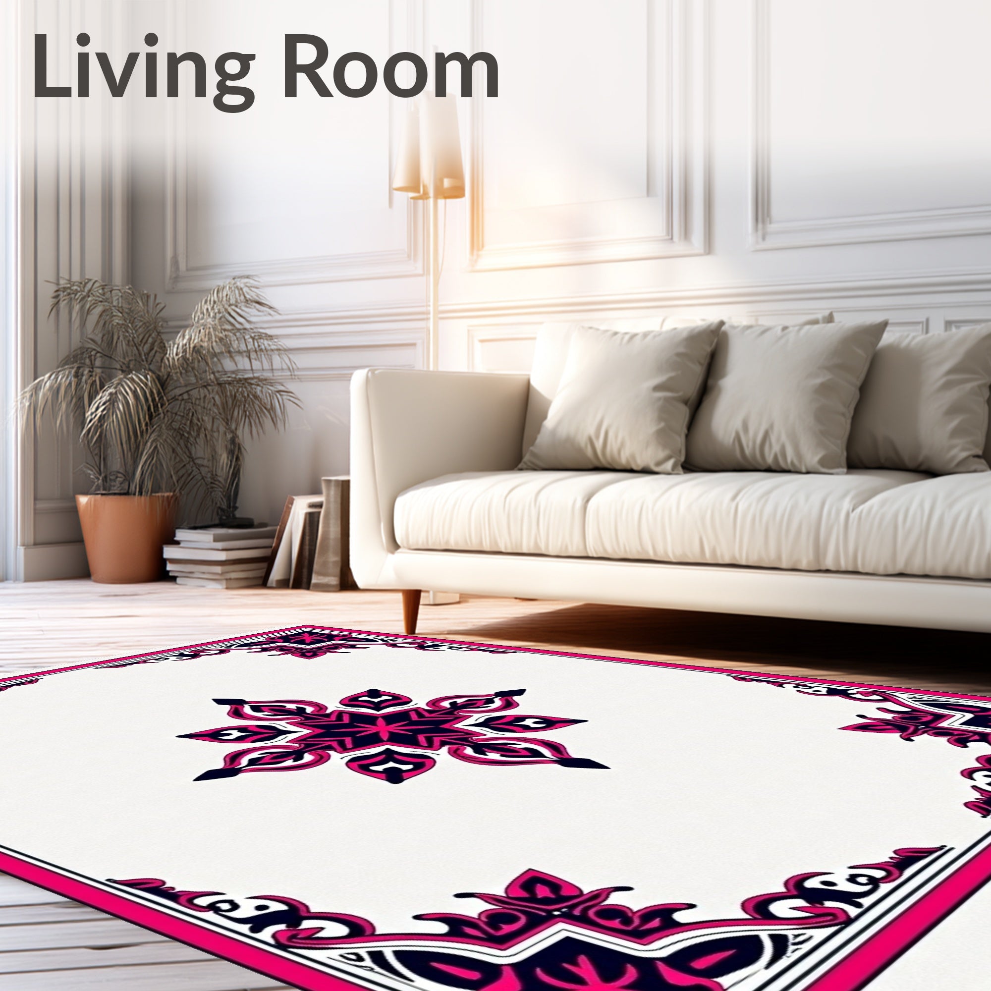 Vibrant Pink and Navy Floral Medallion Rug