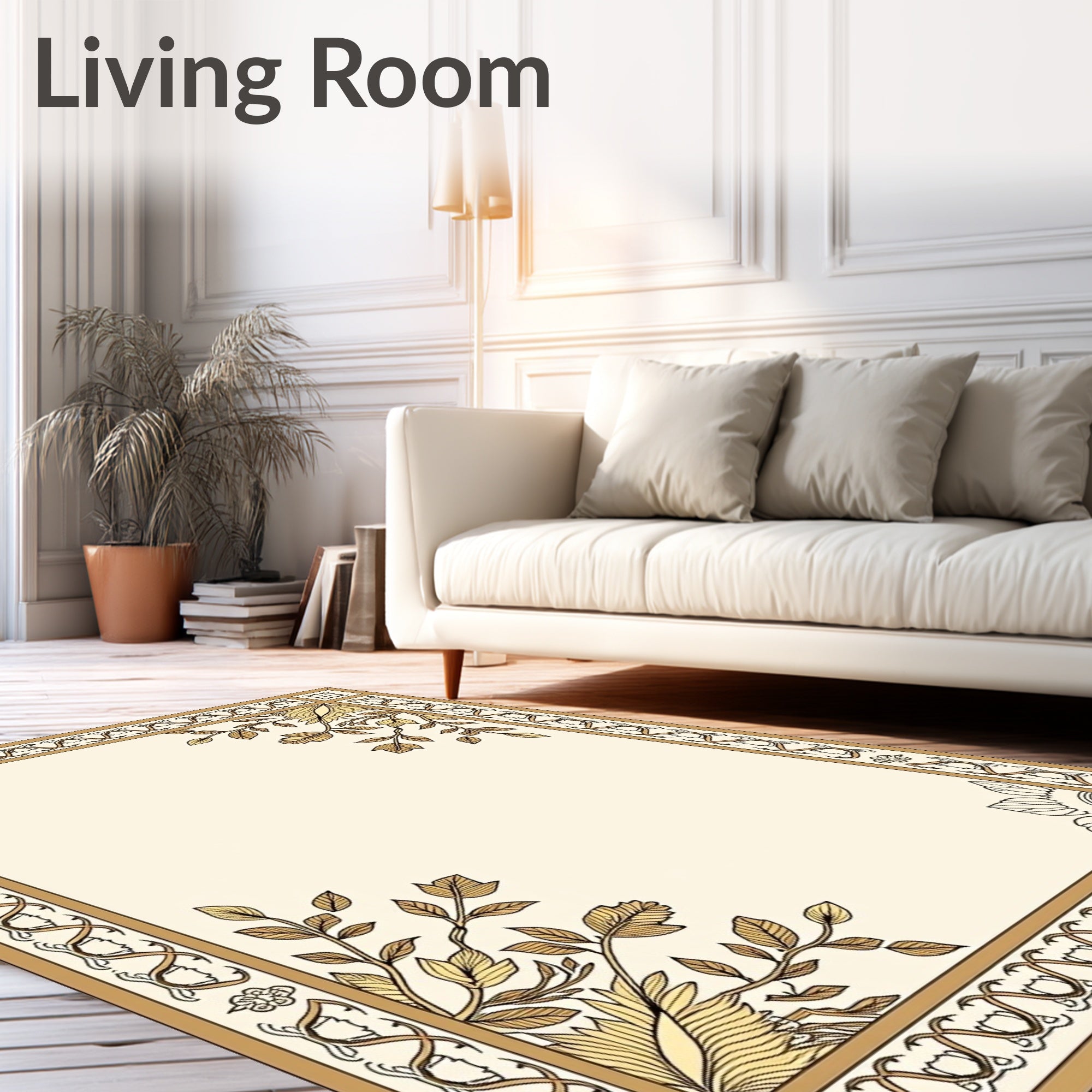 Cream and Gold Leaf Border Rug