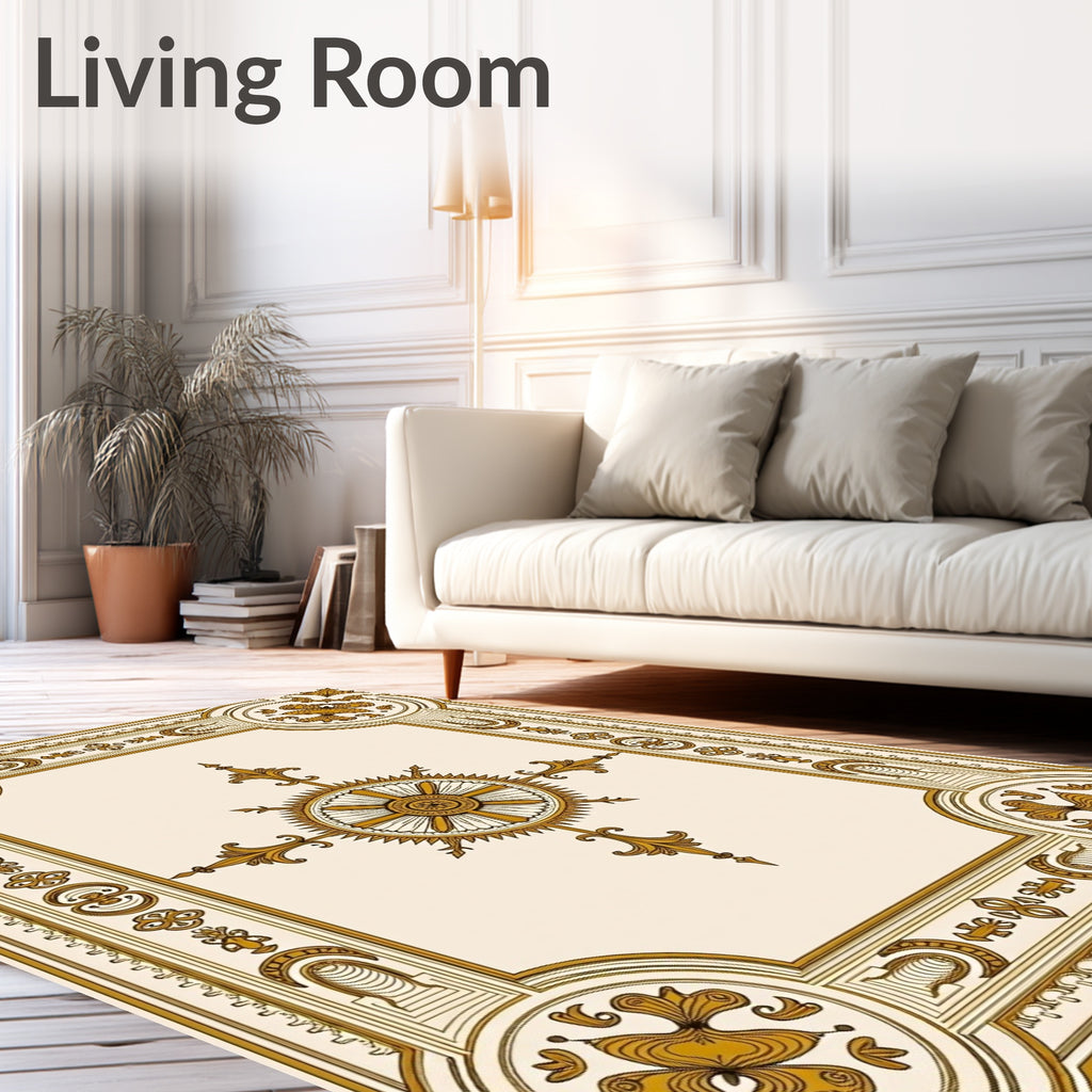 Ornate Gold and Cream Celestial Star Rug