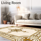 Ornate Gold and Cream Celestial Star Rug