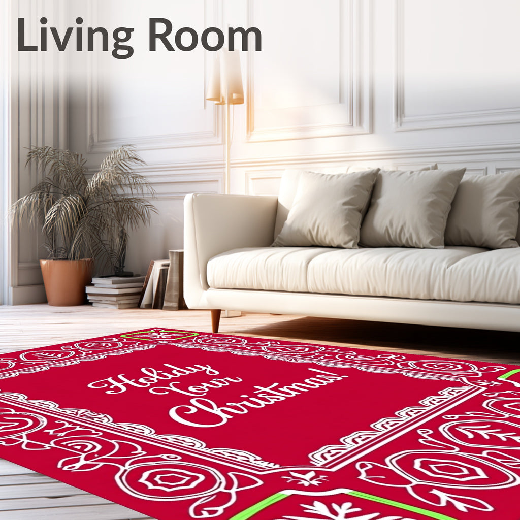 Red Festive Snowflake Border Rug