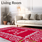 Red Festive Snowflake Border Rug