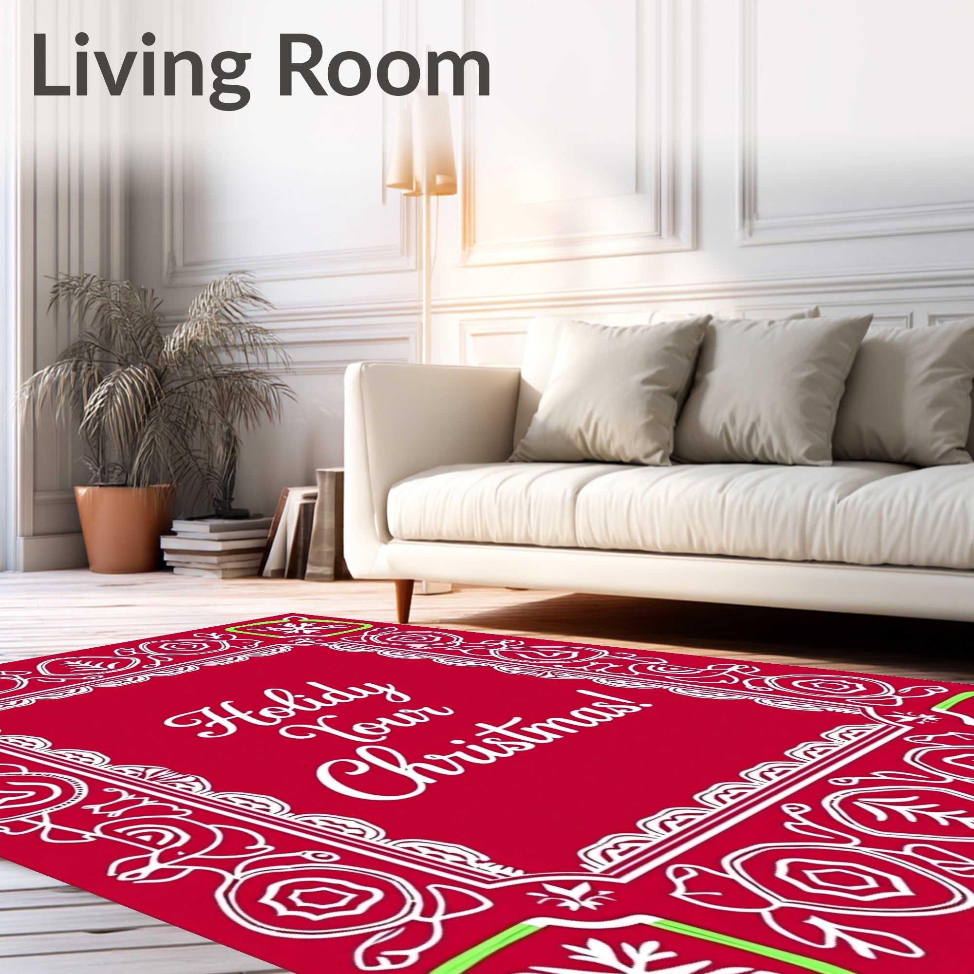 Red Festive Snowflake Border Rug