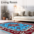 Red Floral Medallion Sky Blue Rug