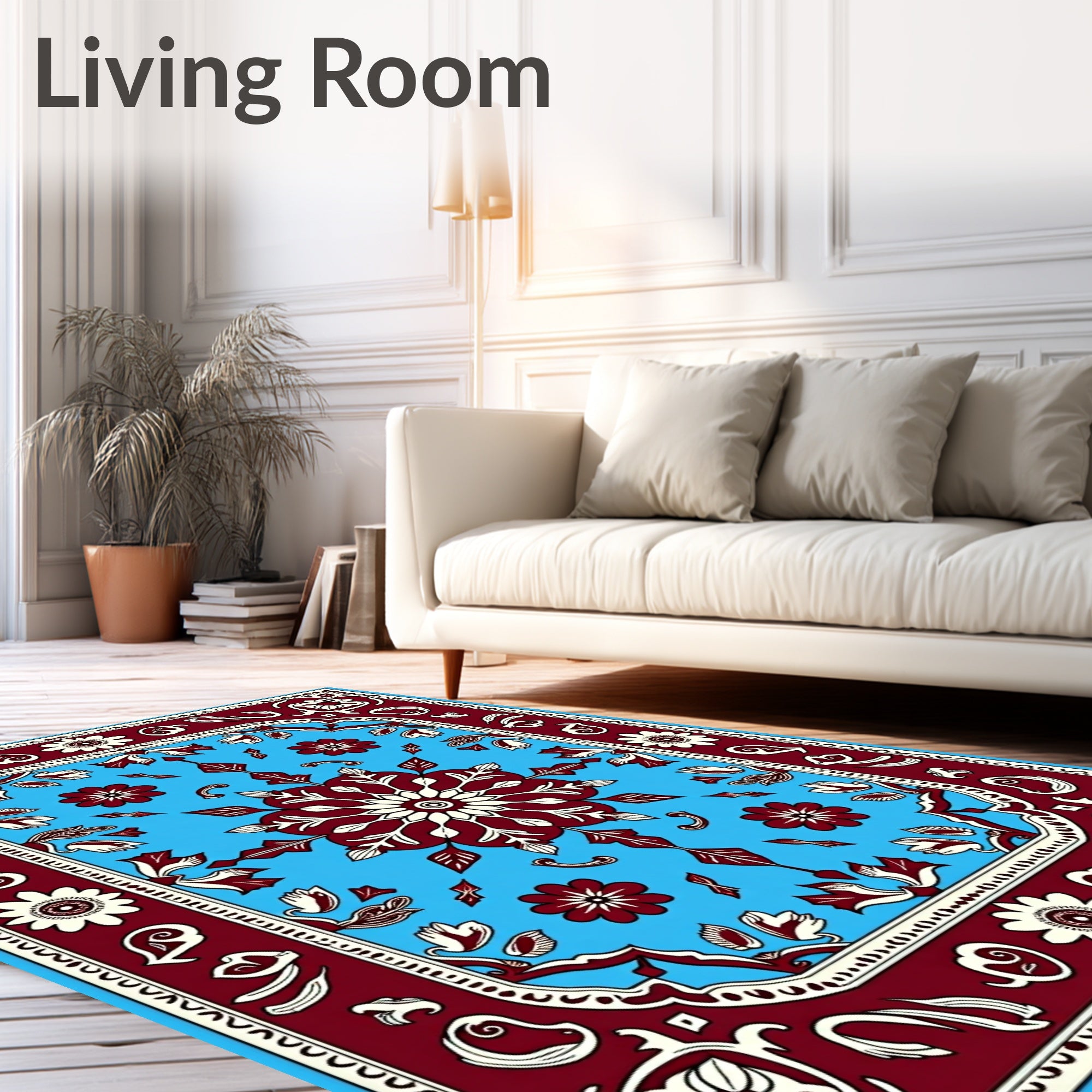 Red Floral Medallion Sky Blue Rug