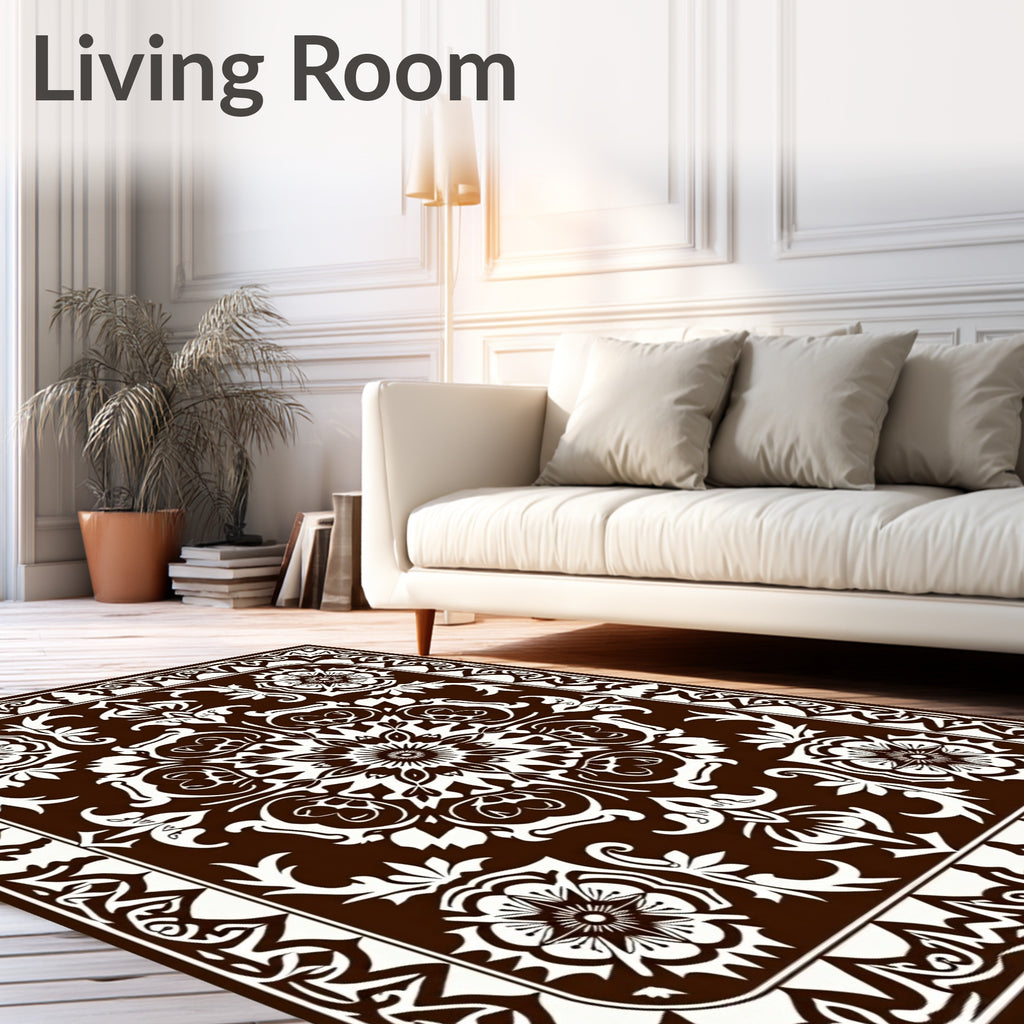 Brown White Ornamental Medallion Rug