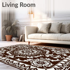 Brown White Ornamental Medallion Rug