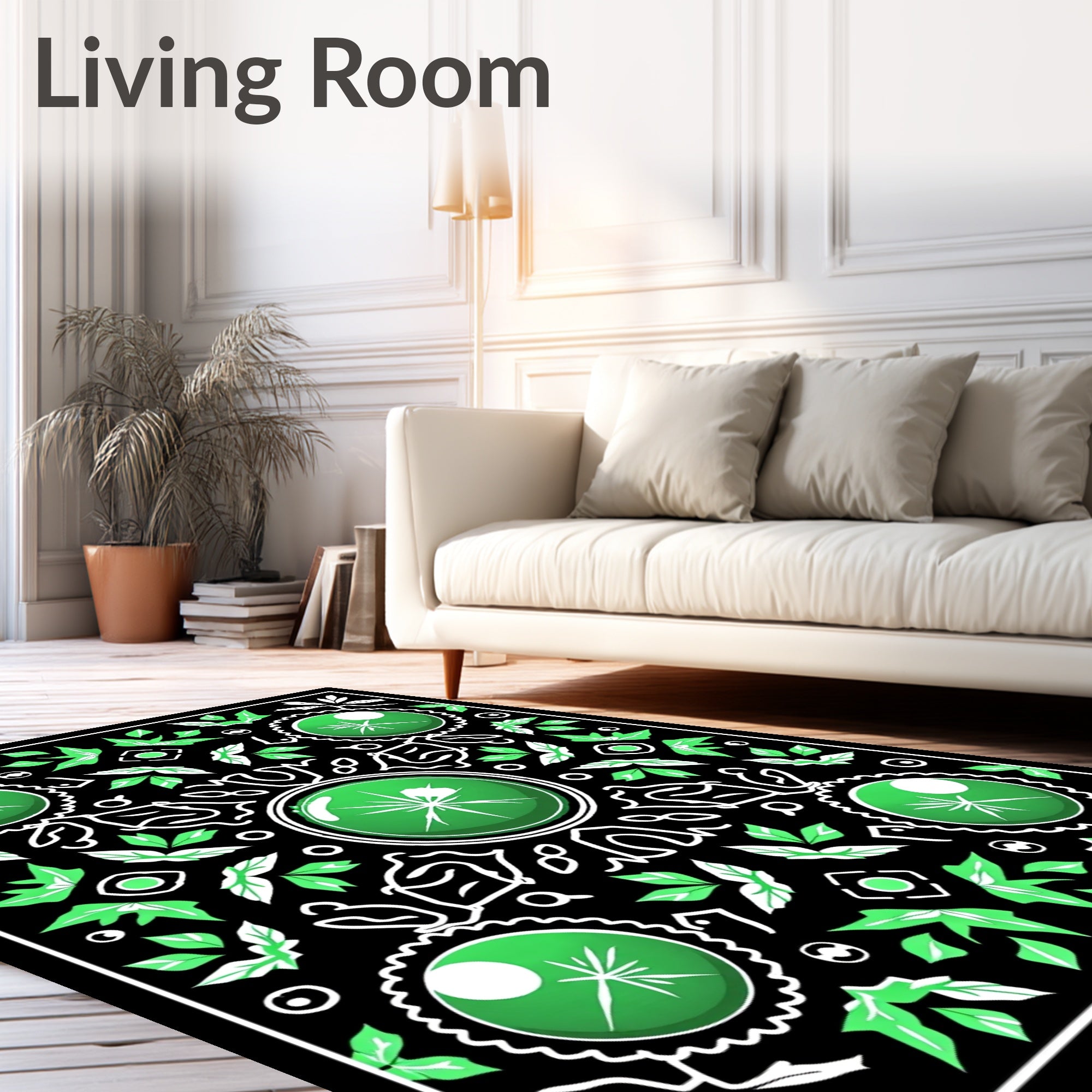 Emerald Medallion Leaf Mandala Rug