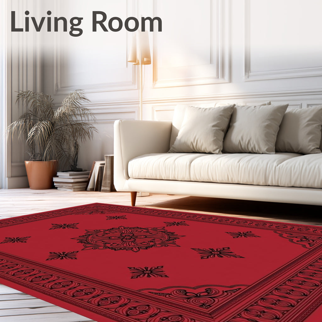 Crimson Black Ornate Central Medallion Rug