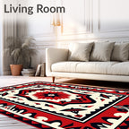 Bold Red Central Starburst Border Rug