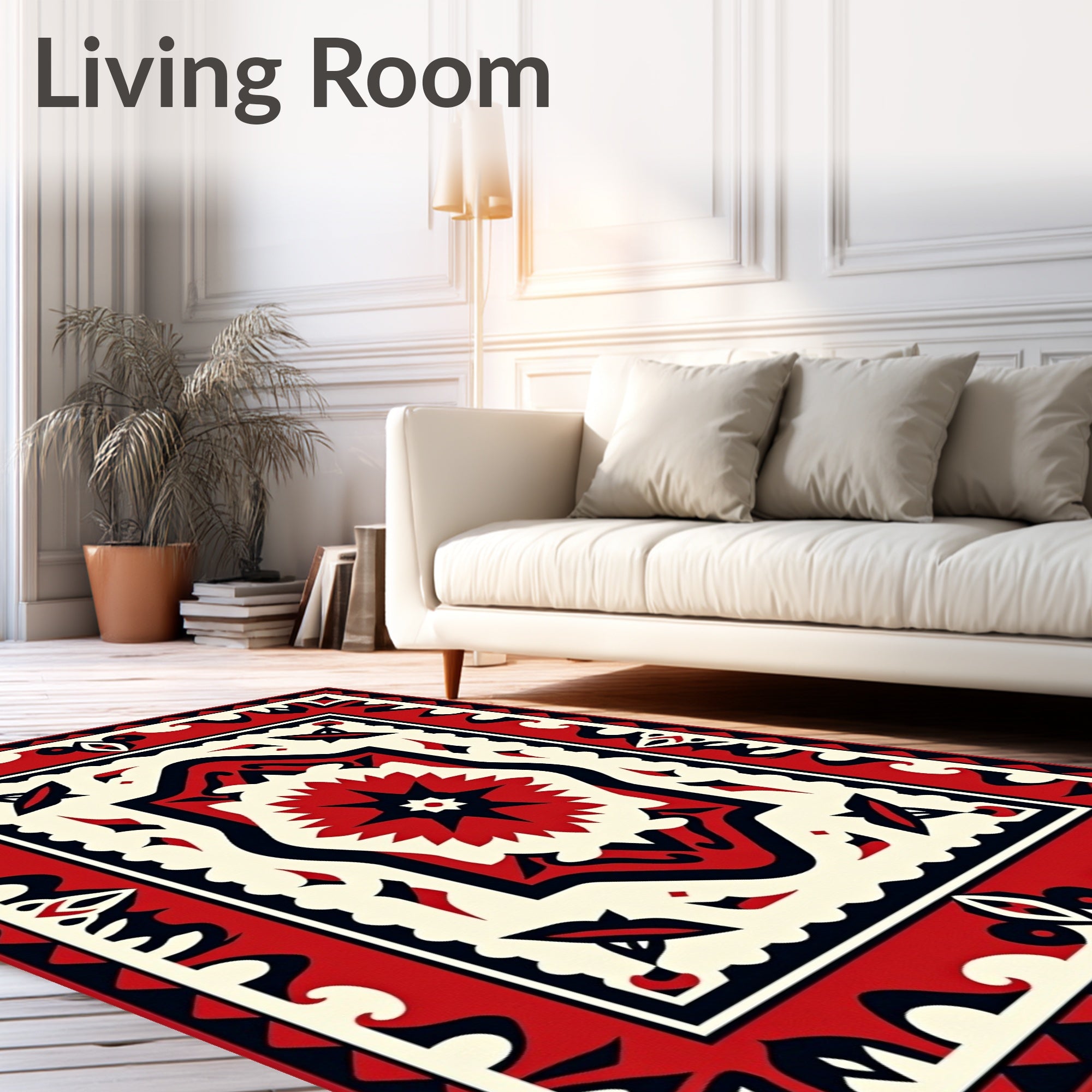 Bold Red Central Starburst Border Rug