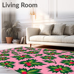 Pink Green Holly Berry Blossoms Rug