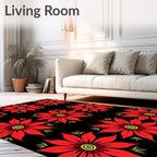 Bold Red Poinsettia Floral Arrangement Rug