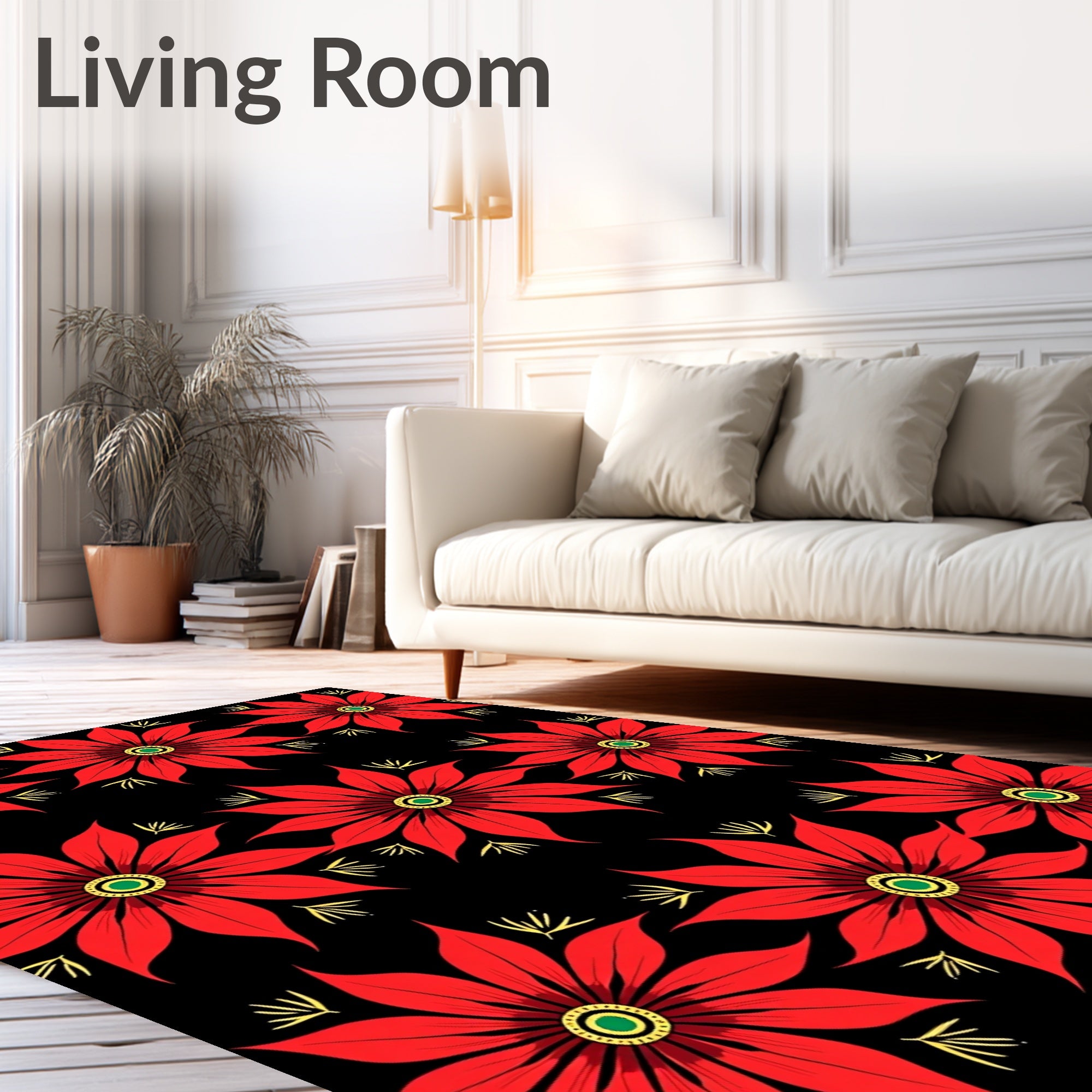 Bold Red Poinsettia Floral Arrangement Rug