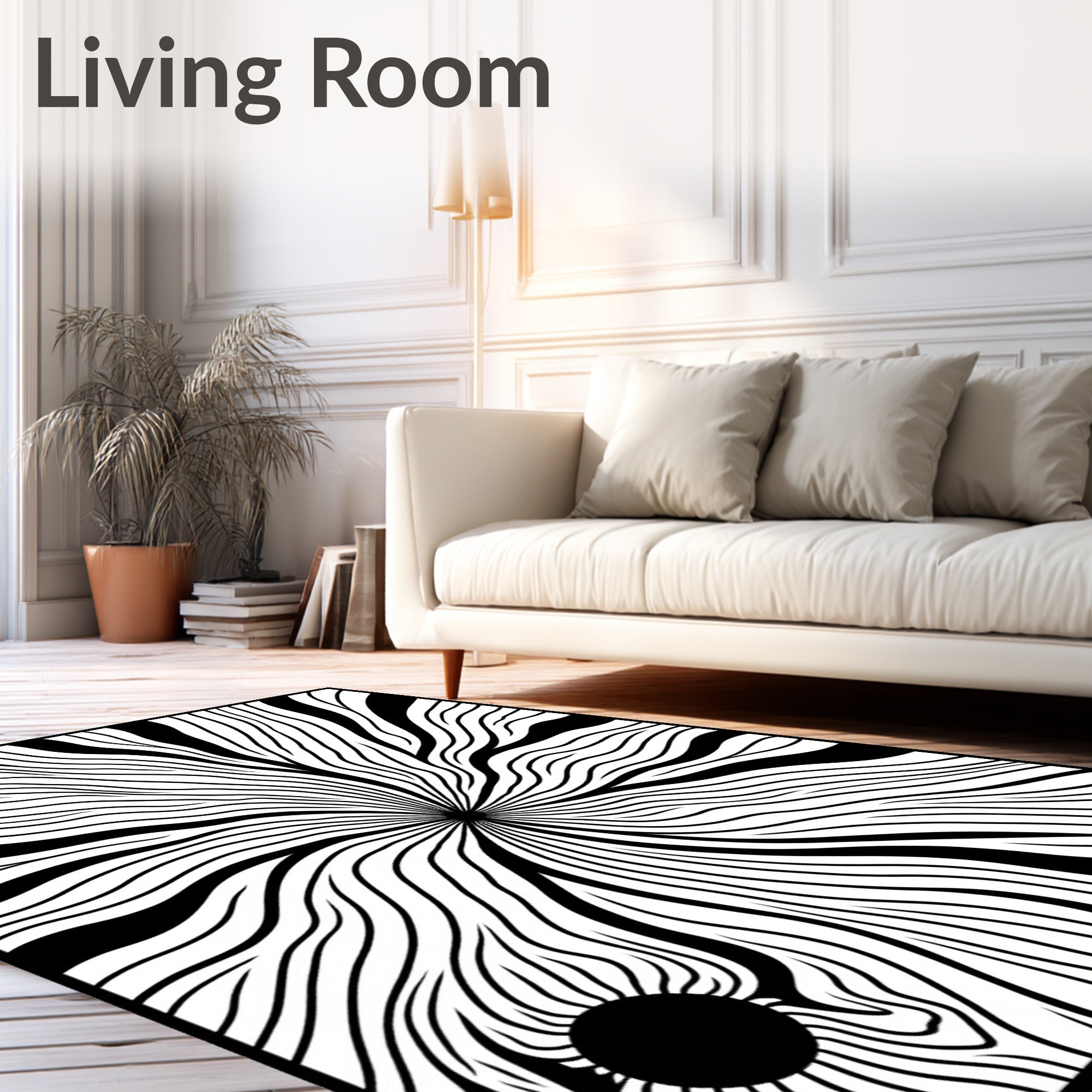 Bold White Black Radial Flow Rug