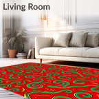 Red Teal Yellow Swirling Curls Rug