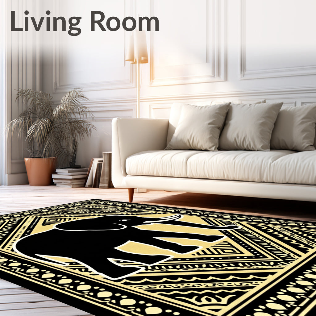Black Elephant BORDERED Geometric BOLD Rug