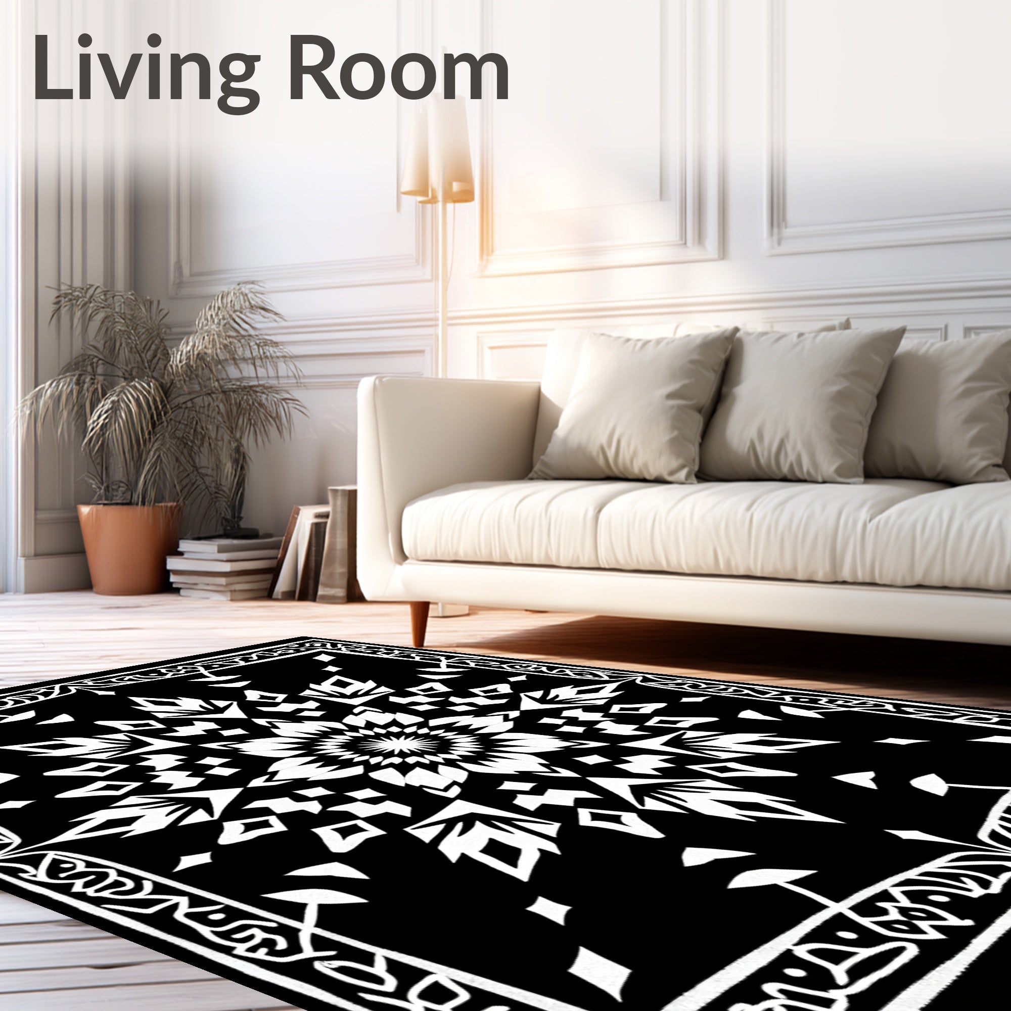 Black White Geometric Mandala Rug