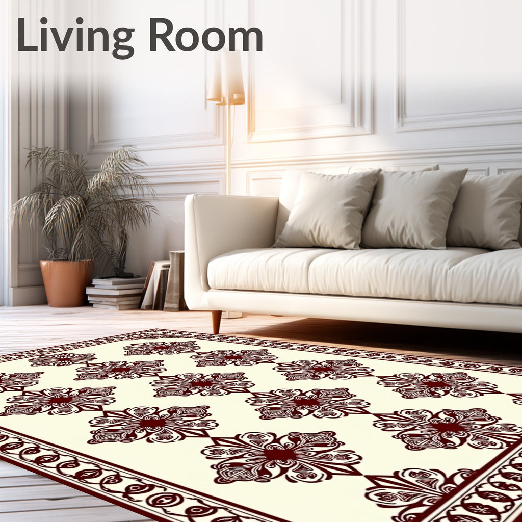 Deep Crimson Floral Lattice Medallion Rug