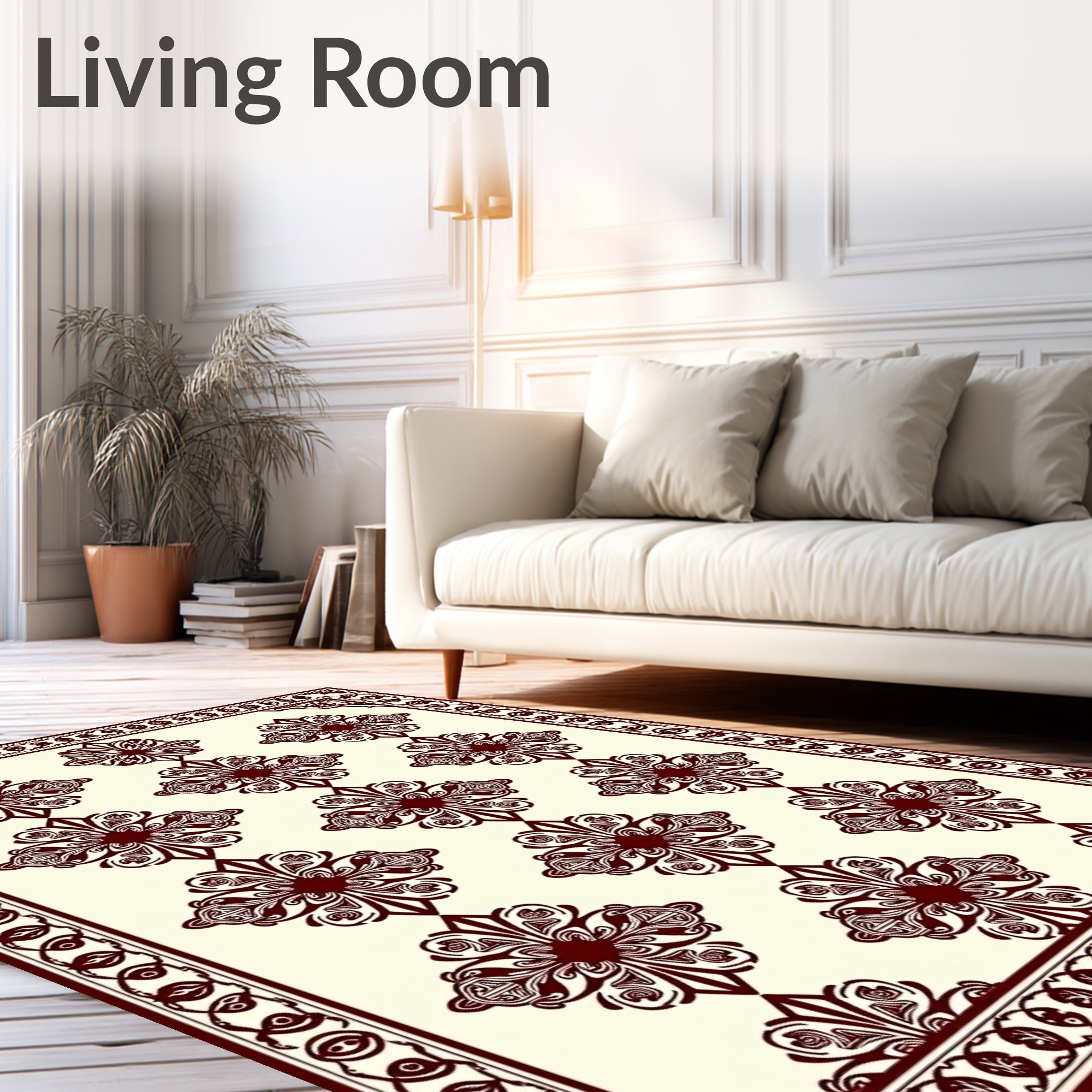 Deep Crimson Floral Lattice Medallion Rug