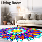 Vibrant Psychedelic Sunburst Mandala Rug