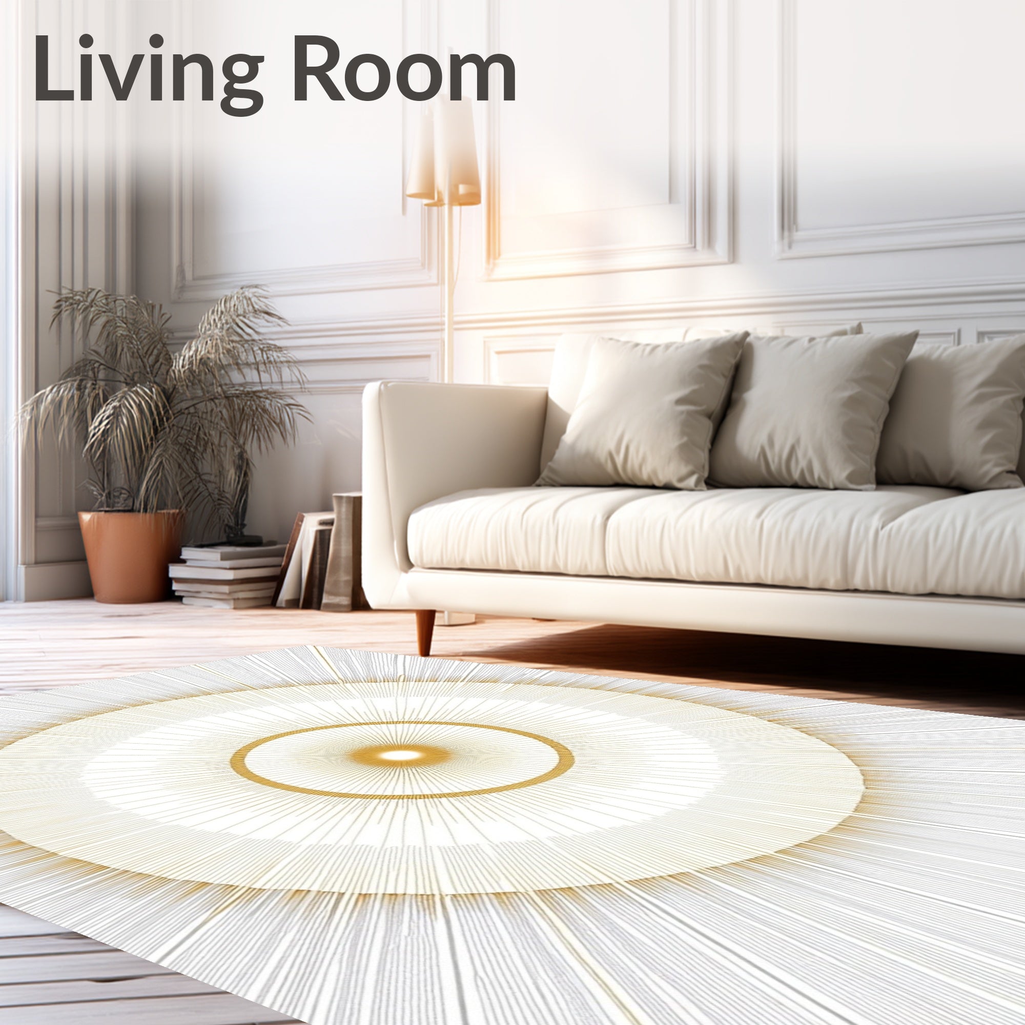 Golden Sunburst Concentric Circles Rug