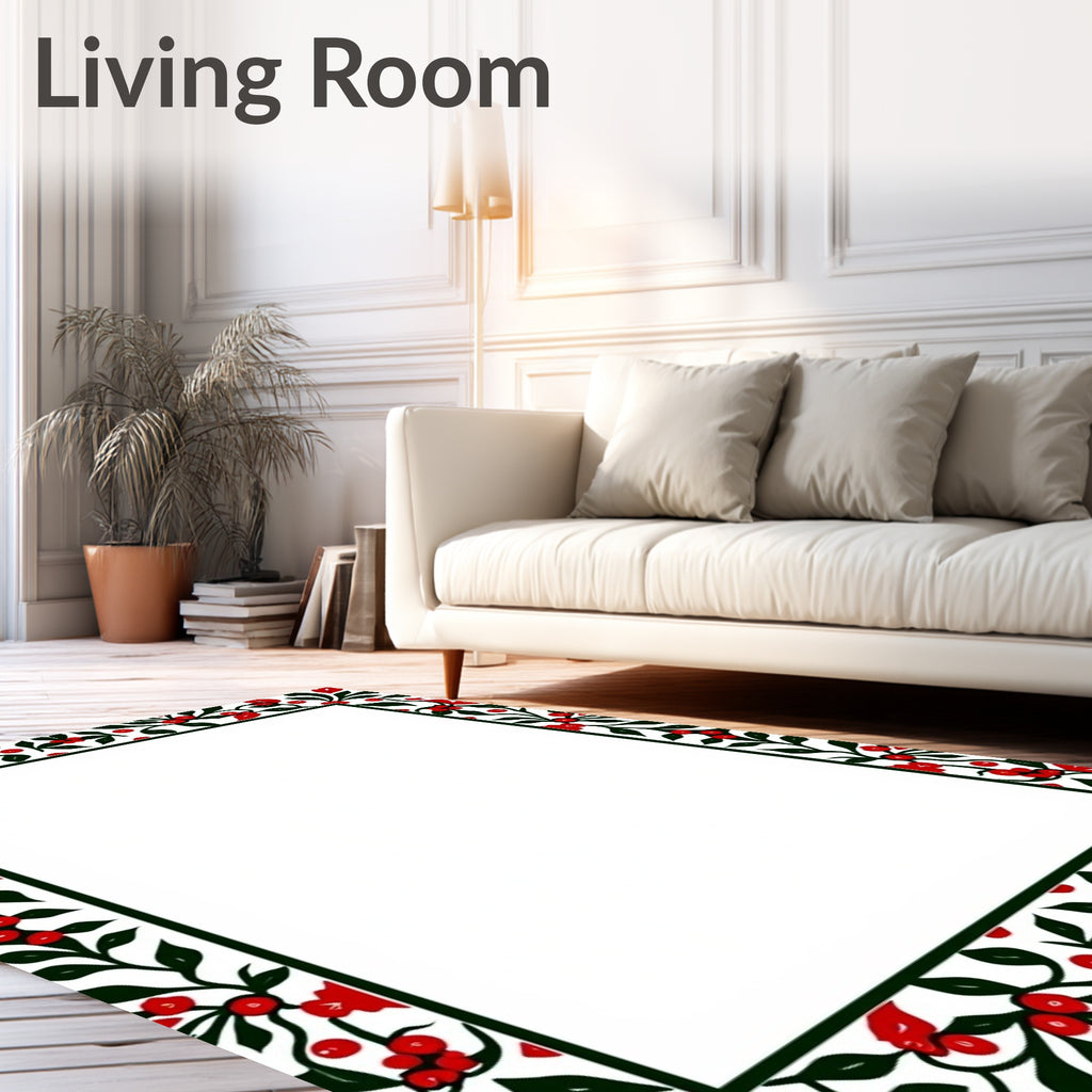 Red Black Berry Vine Border Rug