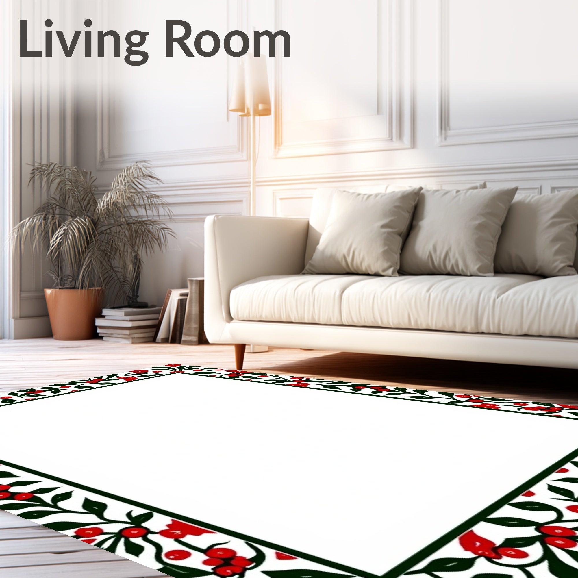 Red Black Berry Vine Border Rug