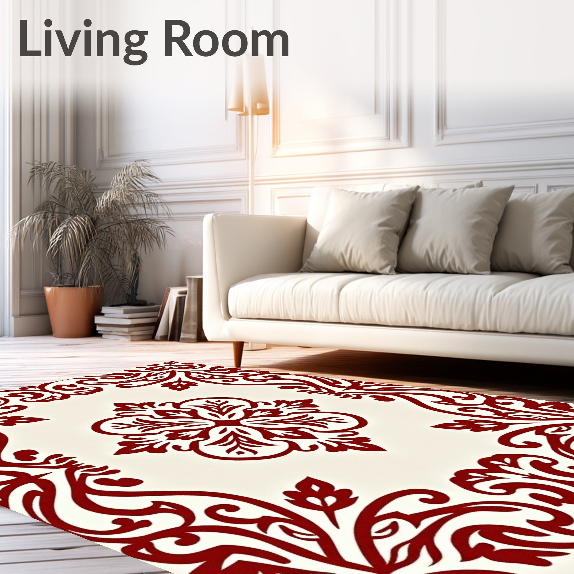 Crimson Ivory Floral Medallion Border Rug