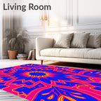 Vibrant Blue Pink Yellow Sunburst Rug