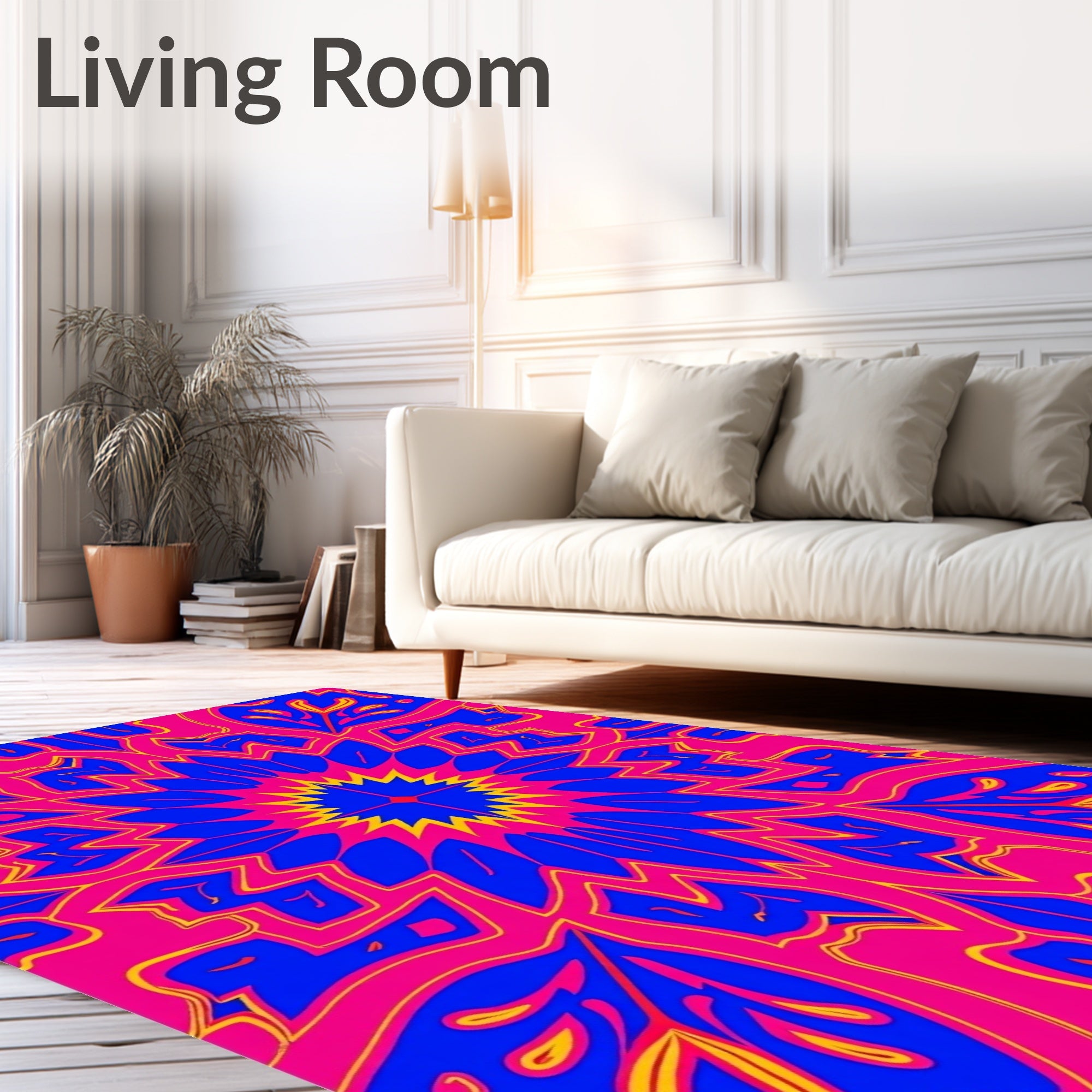 Vibrant Blue Pink Yellow Sunburst Rug