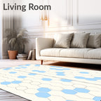 Light Blue Hexagon Geometric Grid Rug