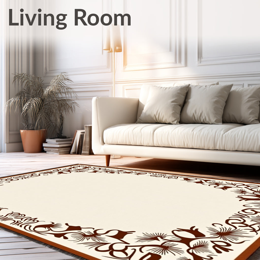 Brown Floral Vine Border Rug