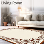 Brown Floral Vine Border Rug