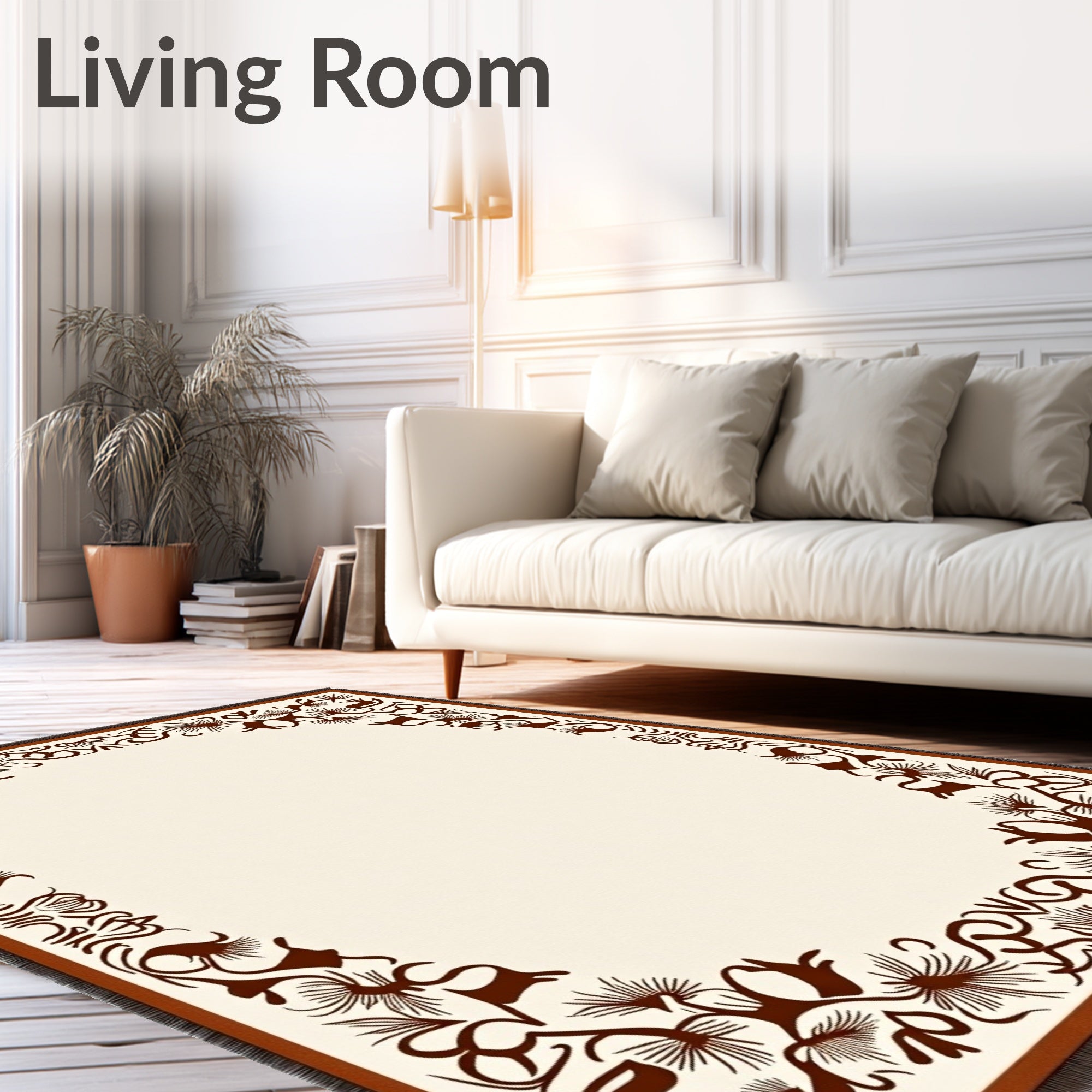 Brown Floral Vine Border Rug