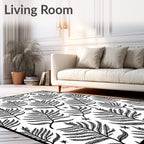 Black Fern and Star Botanical Art Rug