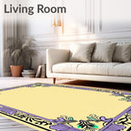 Pale Yellow Elegant Floral Border Accent Rug