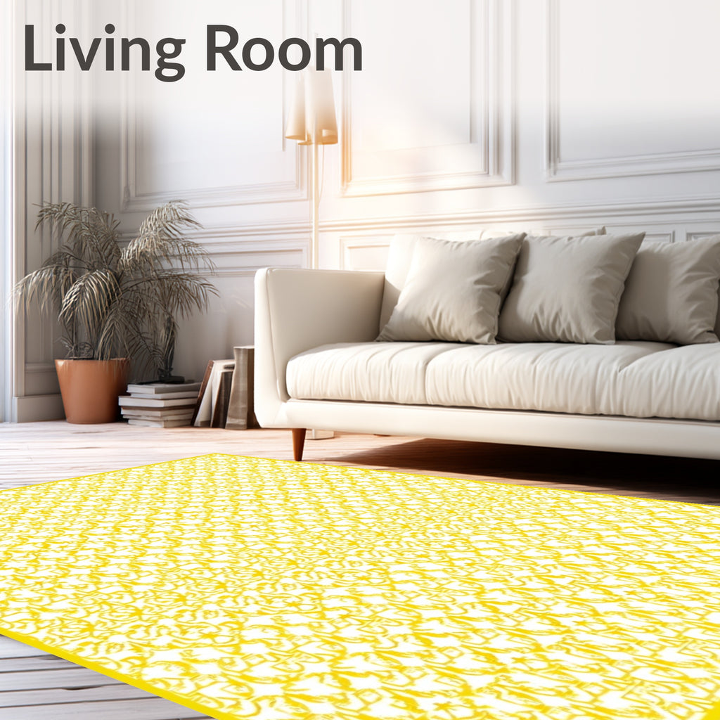 Whimsical Yellow Scroll Medallion Rug