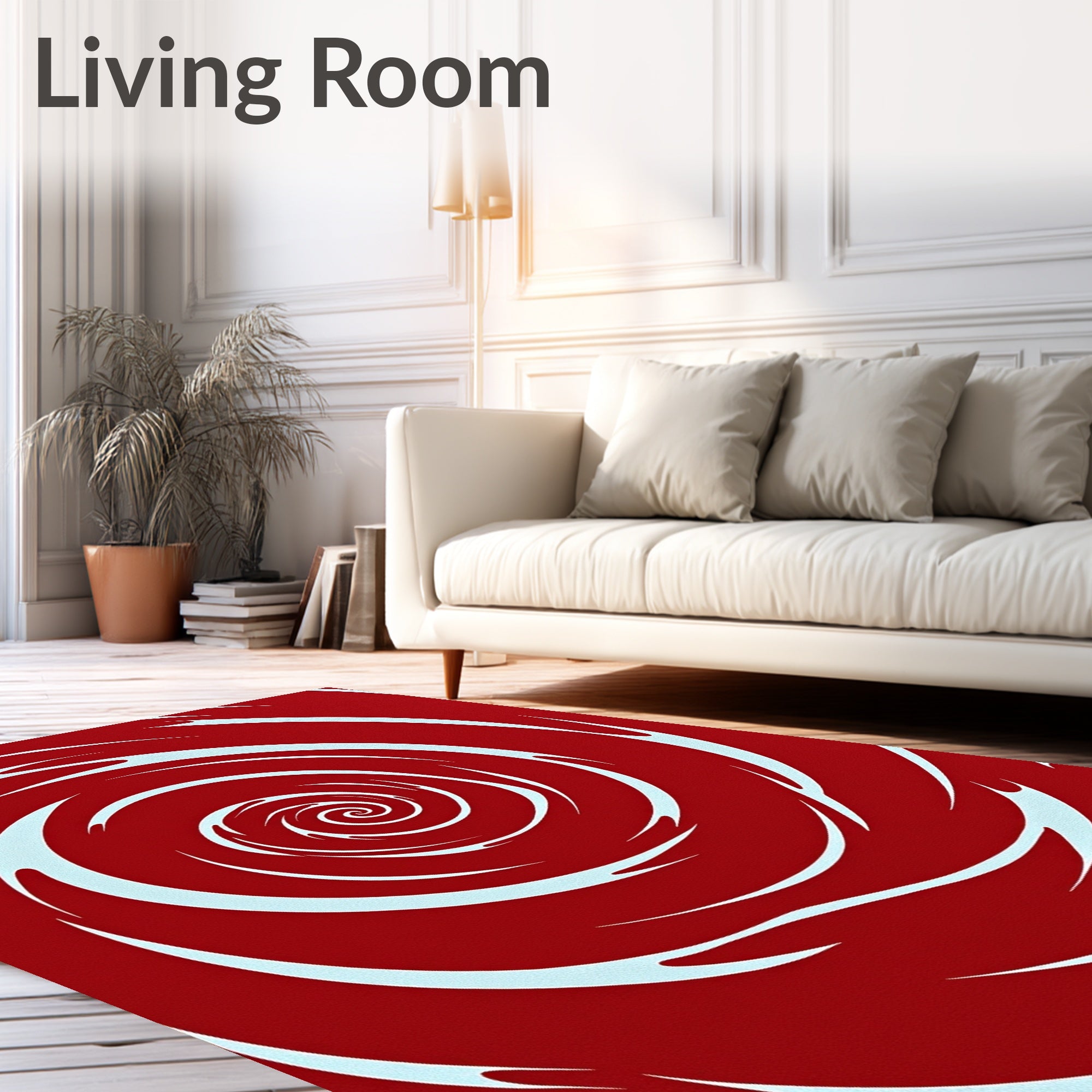 Crimson Swirl Abstract Line Rug