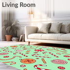 Red White Candy Cane Holiday Scene Rug