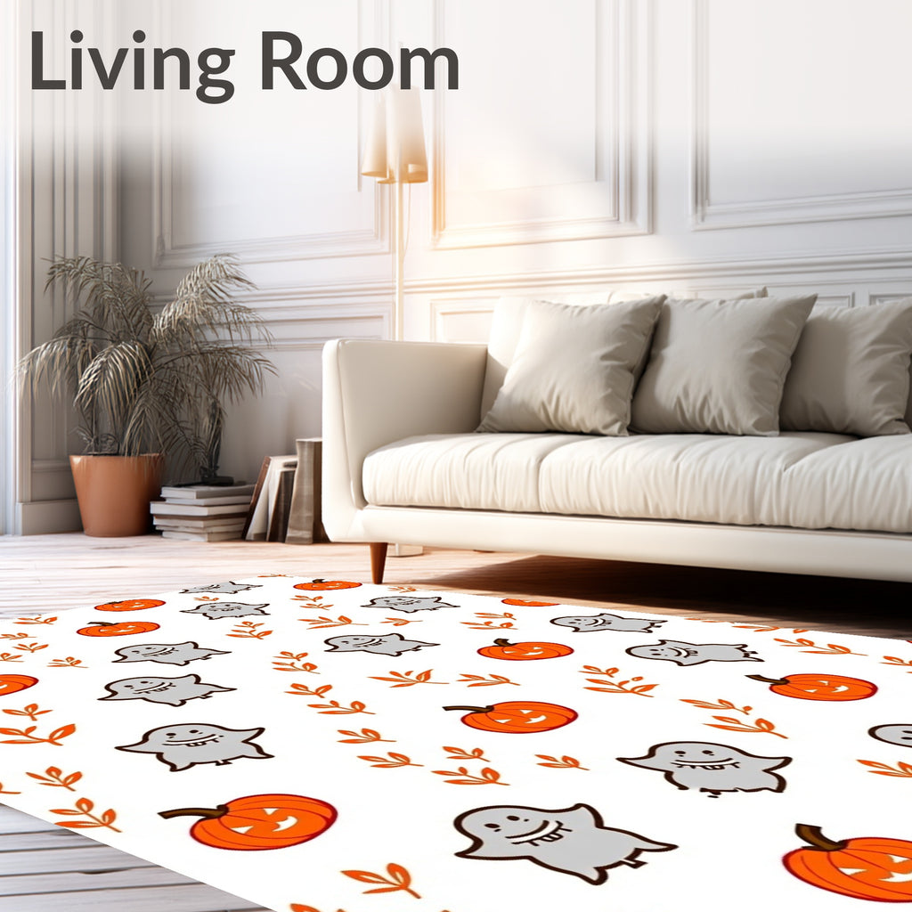 Cute Halloween Ghost Pumpkin Fall Leaves Rug