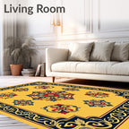 Golden Yellow Red Blue Floral Medallion Rug